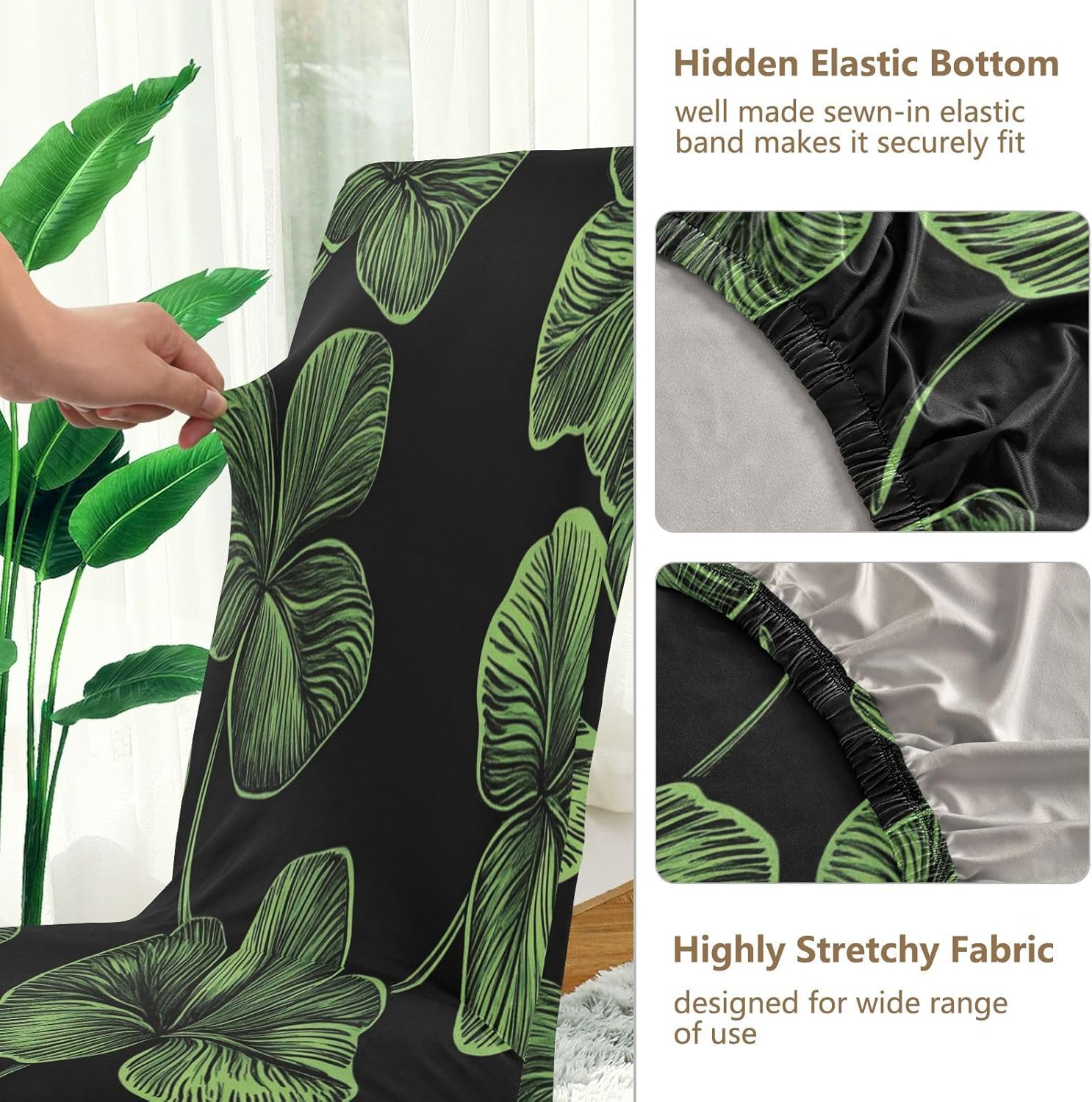 ALAZA Chair Covers for Dining Room, Three Leaved Shamrocks Saint Patricks Day Stretch Chair Cover Sets Chair Protector Removable Washable for Ktichen Restaurant Hotel
