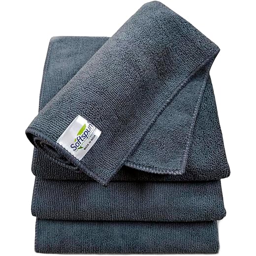 SOFTSPUN Microfiber Cloth - 4 pcs - 40x40 cms - 340 GSM Grey! Thick Lint & Streak-Free Multipurpose Cloths - Automotive Microfibre Towels for Car Bike Cleaning Polishing Washing & Detailing.