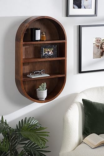 Miniatura 2 de Kate and Laurel Hutton Midcentury - Estantería de pared con cápsulas, 16 x 28 pulgadas, color marrón nogal, estantes decorativos geométricos para