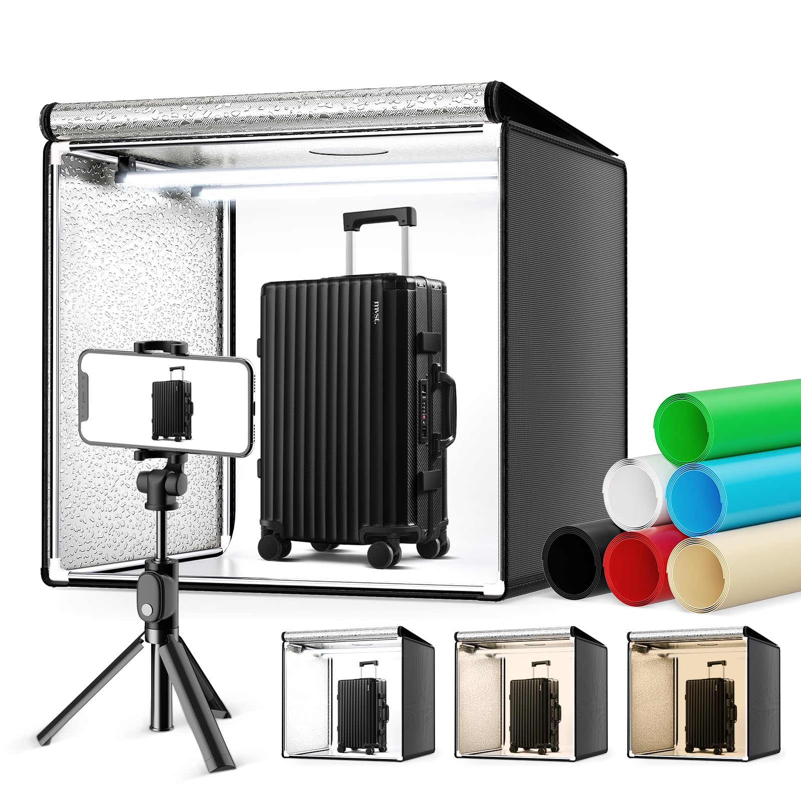 Scatola Luminosa per Studio Fotografico, Studio Fotografico Portatile Light Box con 2 Rimovibile Dimmerabile Strisce LED, 6 Colori Sfondi per Tutti i Tipi di Fotografia di Prodotto,60x60x60cm