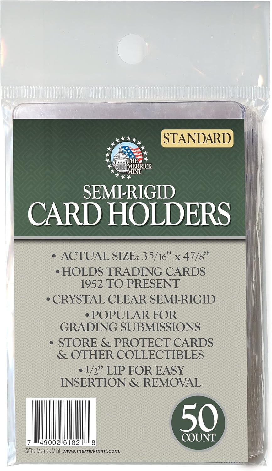 Merrick Mint Semi Rigid Card Holders Premium Quality Save & Protect Standard Size #1 for PSA BGS SGC Grading - New - 50 Qty Count