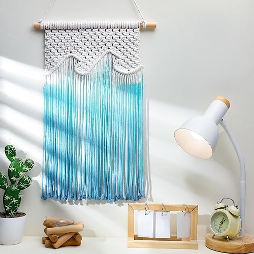 Bucherry Decoración de borlas colgantes de olas de playa de 14 x 20 pulgadas, macramé oceánico, tapiz costero para colgar en la pared, arte de pared