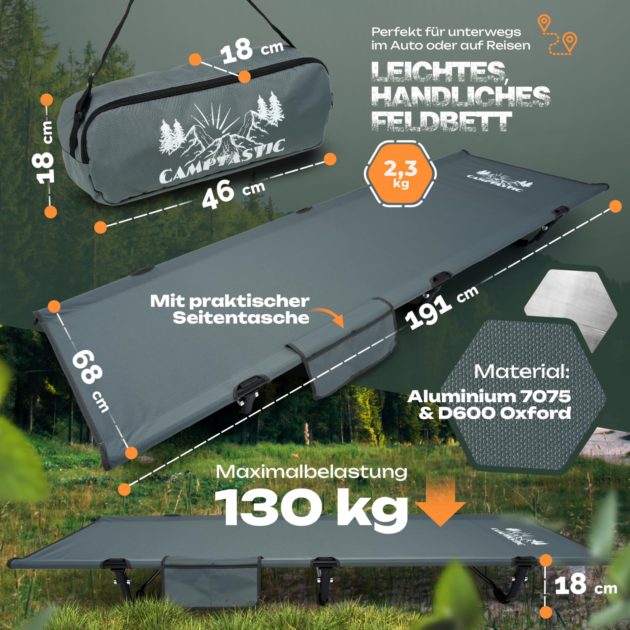 Feldbett Ultraleicht kompakt | Campingbett klappbar robust | Tragbare Campingliege für Wandern Outdoor Camping