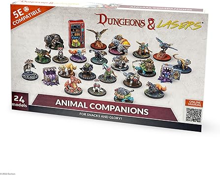 Dungeons & Lasers Animal Companions DND Miniatures Set - 24 Figurines with Scenic Bases - 5E Compatible for Tabletop RPG Games - 28MM Unpainted and Unassembled - for Ages 14 Years +