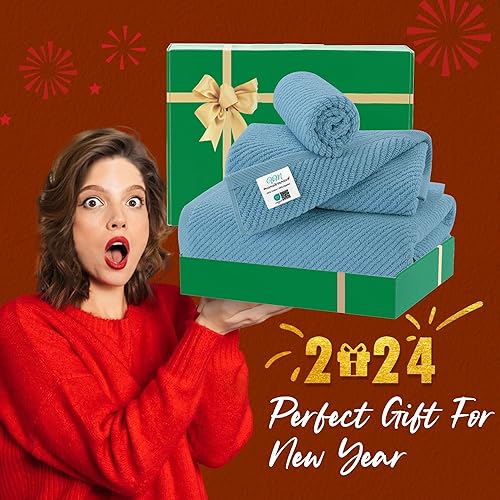 Vista 435 de VOOVA & MOVAS Toallas verdes para baño, 100% algodón, de secado rápido, ligeras, gruesas, suaves, juego de toallas de 6 piezas, 2 baños grandes