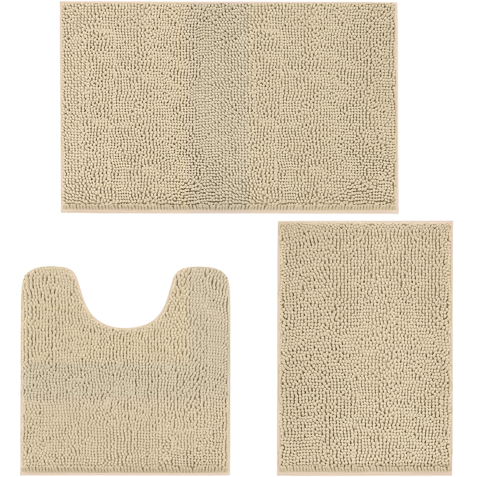 TREETONE Bathroom Rugs Sets, Thick Soft Absorbent 3 Piece Chenille Bath Rugs, Non-Slip, Dry Quickly, Machine Washable, Shaggy Mats with U-Shaped