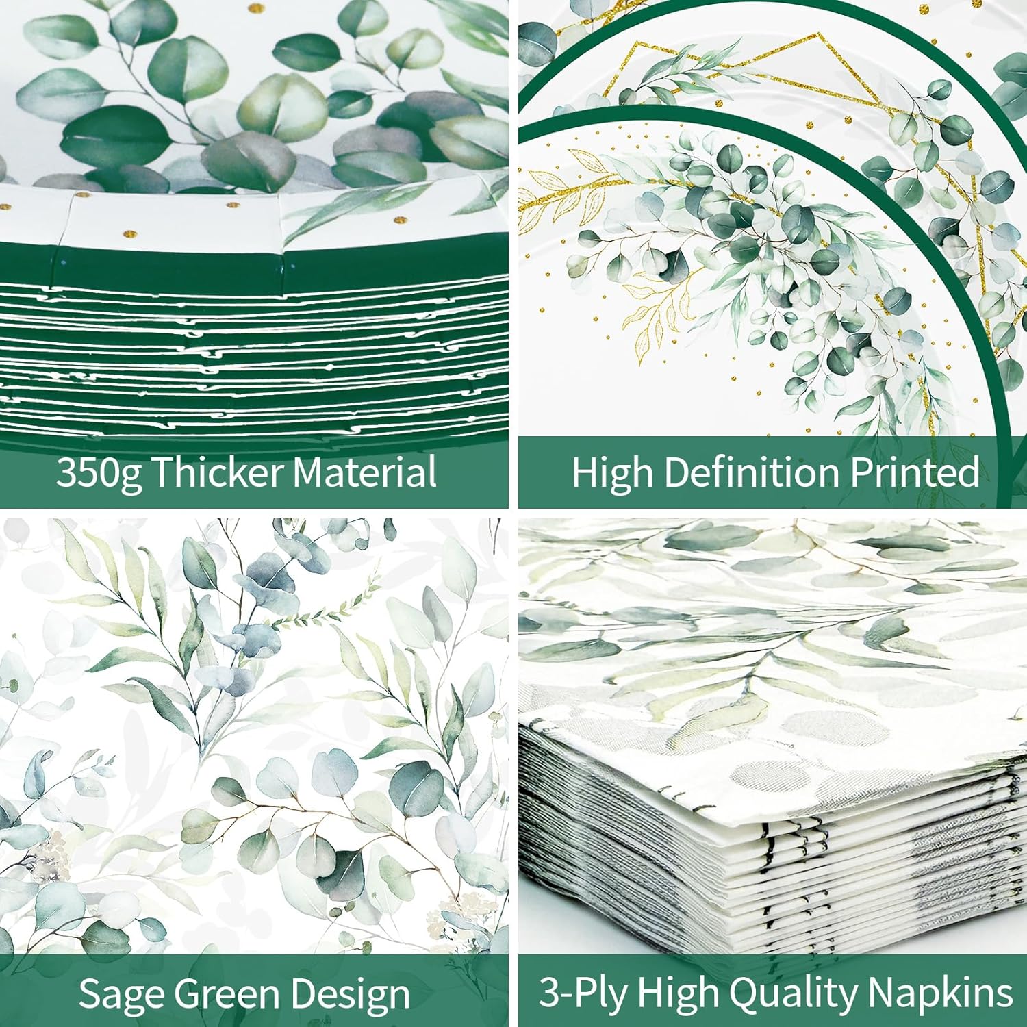 40 Pcs Sage Green Plates and Napkins - Sage Green Party Decorations Tableware Set, Disposable Round Paper Plates Eucalyptus Napkins for Birthday Bridal Wedding Baby Shower Party Supplies, Serves 20 - Image 4