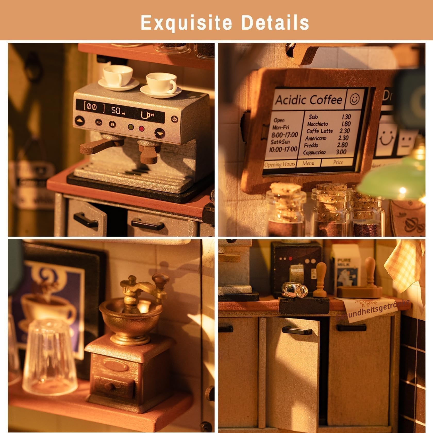 RoWood Café Miniatur Puppenhaus, DIY Basteln Bastelset für Erwachsene, Mini-Haus aus Holz mit Möbeln, Geschenk zum Geburtstag, Frauen, Mädchen