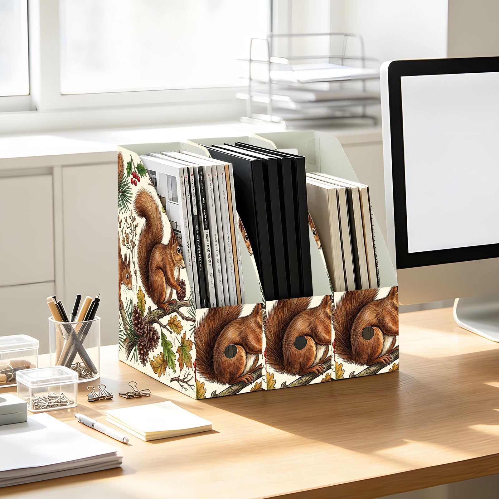 Elegante organizer per documenti ad acquerello scoiattolo marrone, libreria