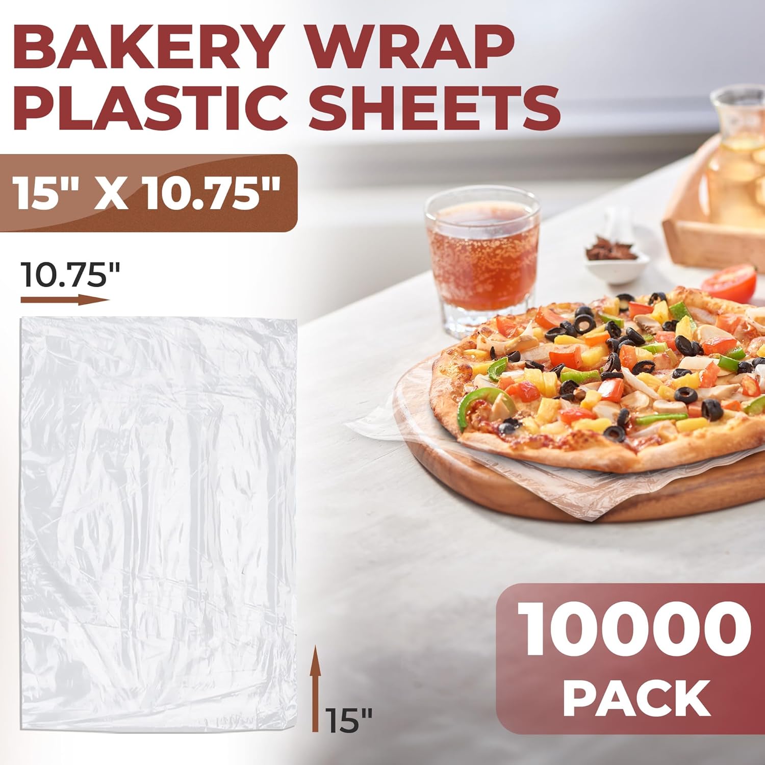 APQ Clear Wrap Pre-Cut Plastic Sheets, 15 x 10.75 Inches. 10,000 Pack Pop-Up Leakproof Plastic Sheets for Food Service, Baked Gifts