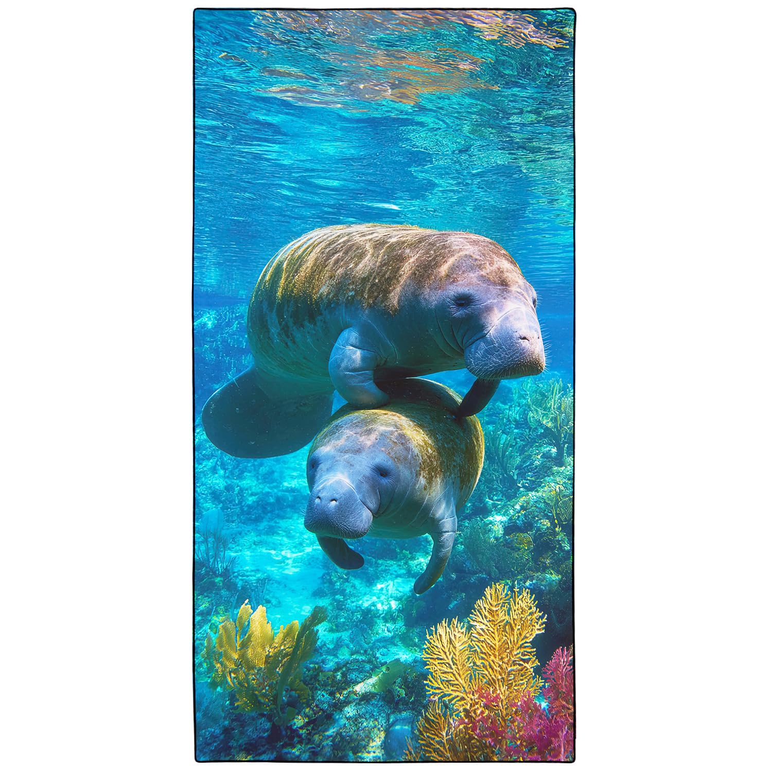 Violetpos Double Manatee Beach Towel, Extra Large 180x90 cm 250GSM Microfibre, Sand Free Quick Dry, Ideal Vacation Gifts with Carry Bag for Pool Cruise Camping