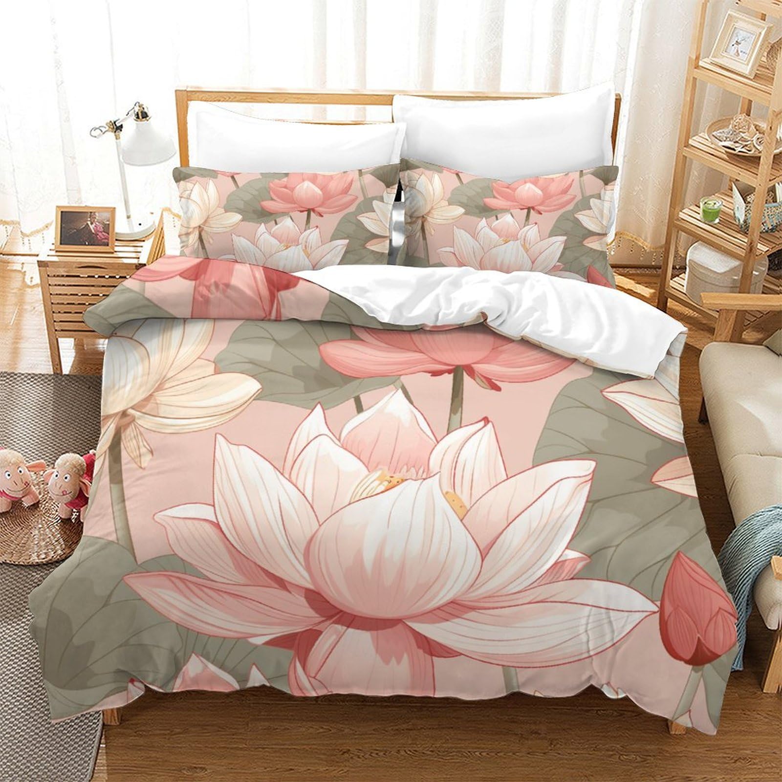 Parure de lit Fleur de Lotus 3D haut de gamme en microfibre premium Super King 260x220