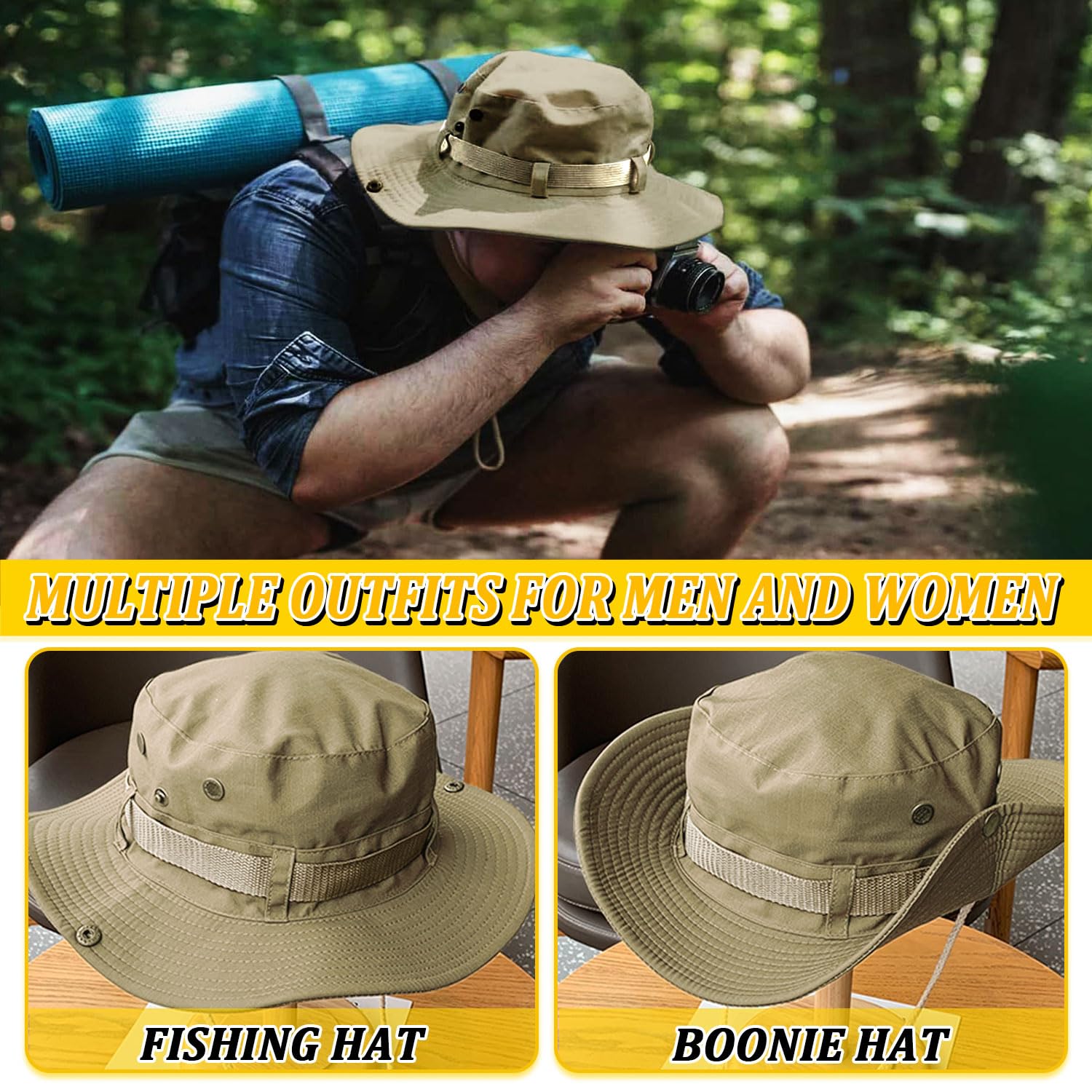 Cappello da pesca, a tesa larga, traspirante, per il sole, safari, escursionismo, spiaggia, per uomini e donne