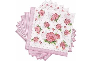 WallyE Mint Floral Pink Printed Napkins Red Rose Chintz Decoupage Paper for...