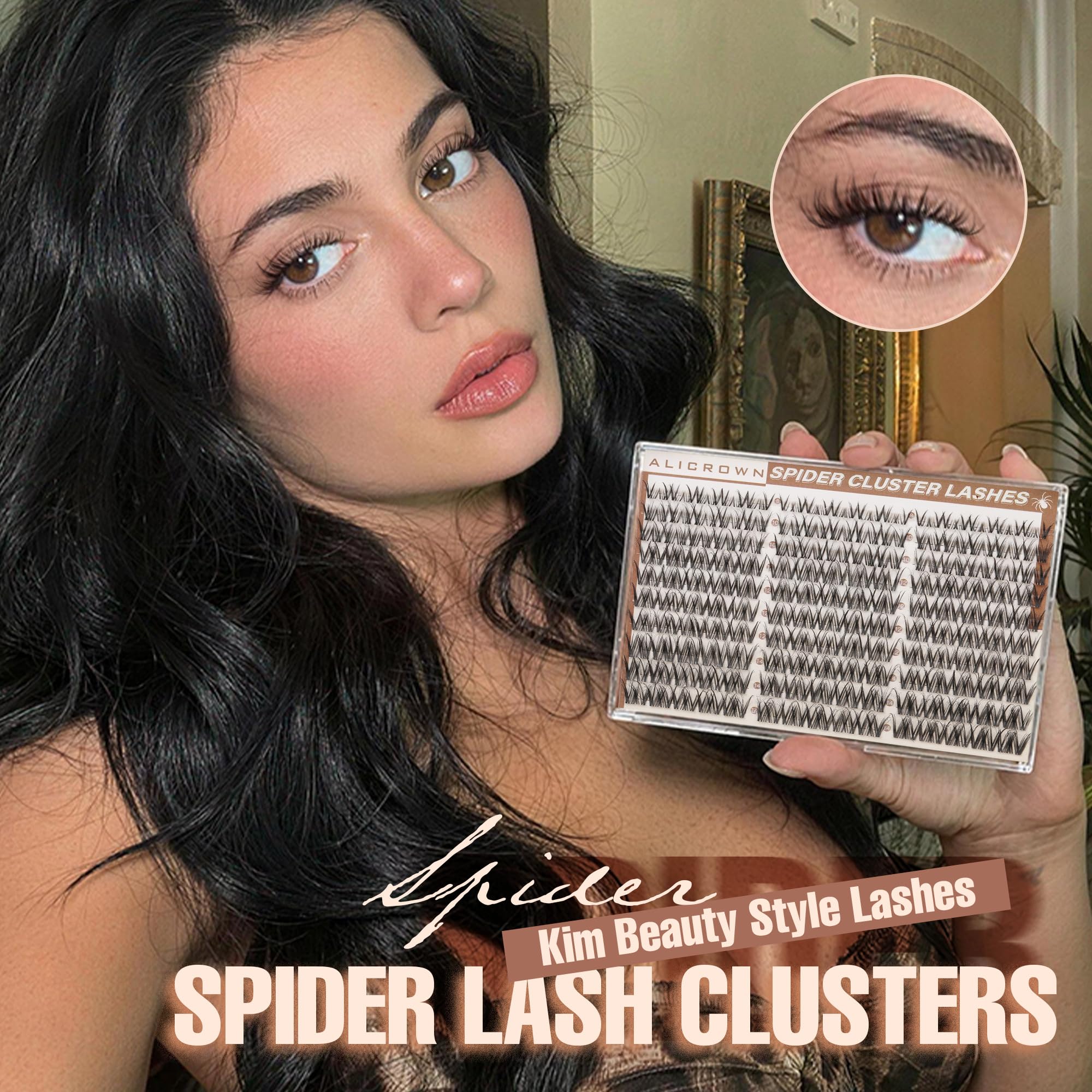Spider Lashes Clusters Natural Eyelash Clusters 8-14mm Wispy Breeze Lash Clusters Eyelash Extensions Short Lash Extensions 150Pcs Spider Cluster Lashes with Invisible Band CC-Curly - 3