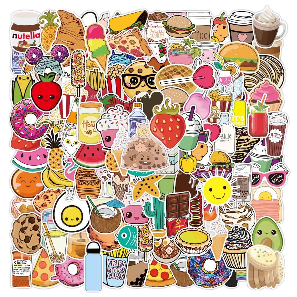100PCS Vsco Cute Food Stickers for Water Bottles,Aesthetic Trendy Stickers for Teens Kids Girls, Vinyl for Laptop Luggage Skateboard Bike Helmet Guitar Keyboard Notebook Waterproof Stickers