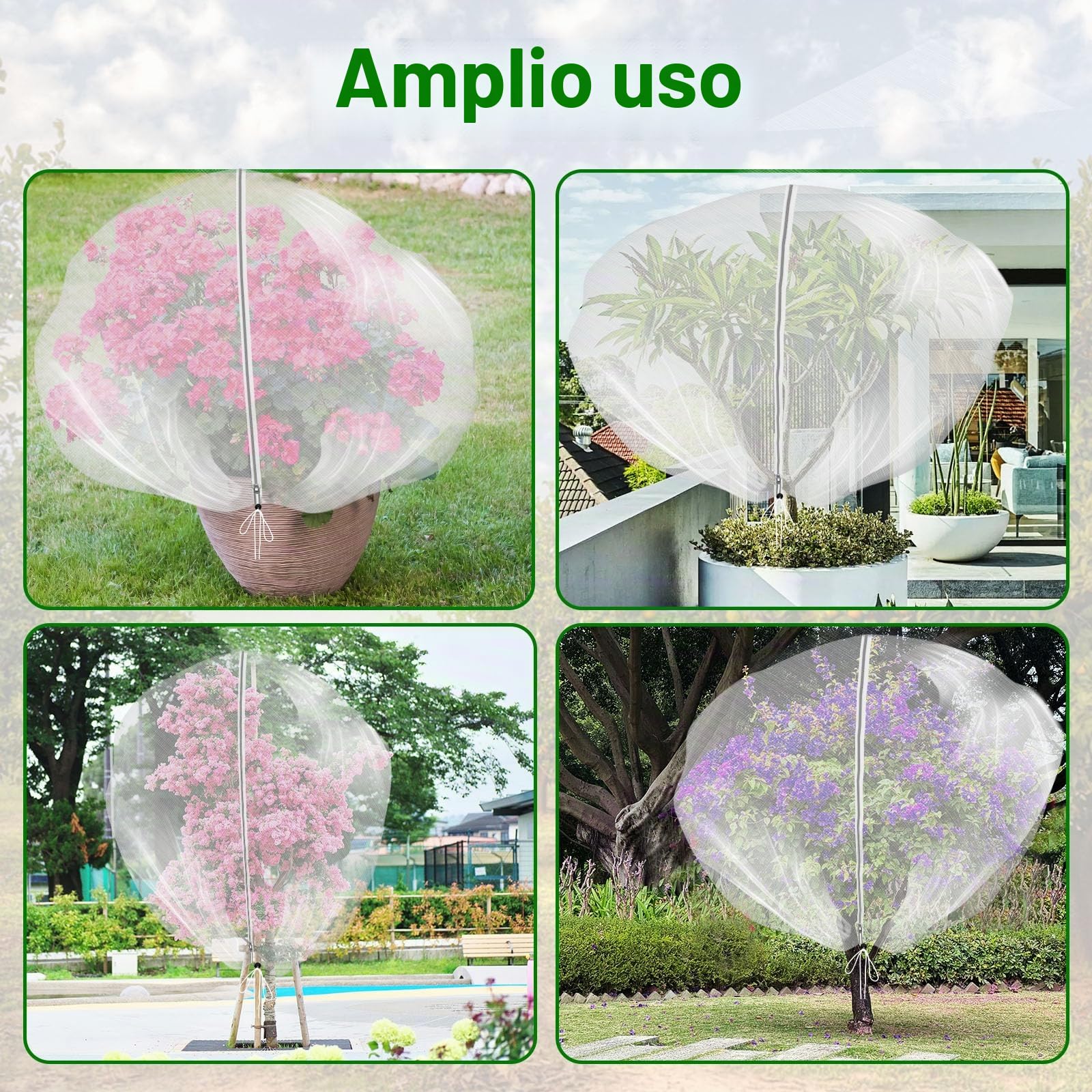 Bolsas de Red de jardín Mallas para arboles frutales 2 Pieza Malla plastico Jardin con Cremallera y cordón Red para Plantas Vegetal (3m×4m, Blanco)