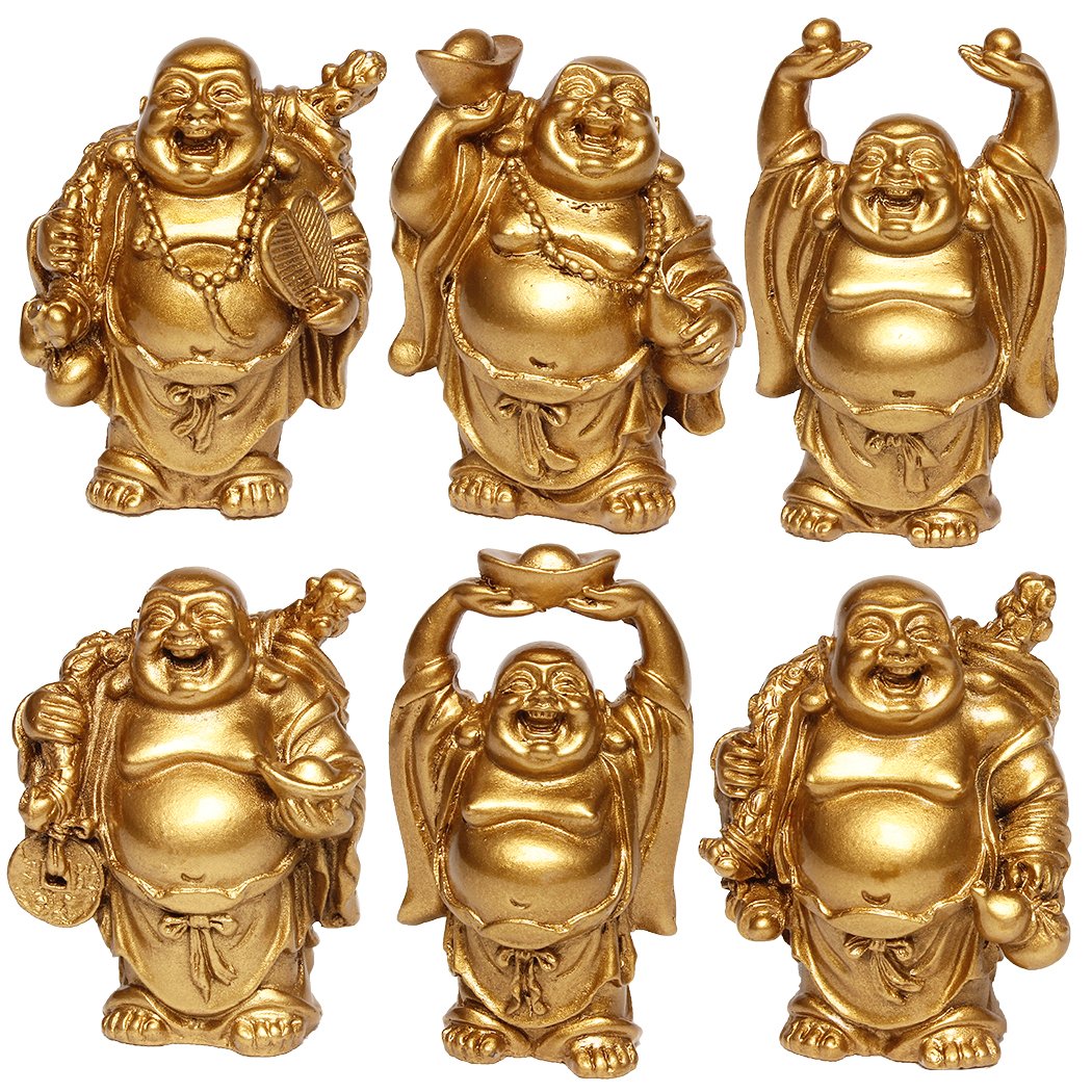 Shekipe 2.5" Messing Farbe Lachender Buddha Figuren Gutes Geschenk und Collection Set von 6 BS062 …