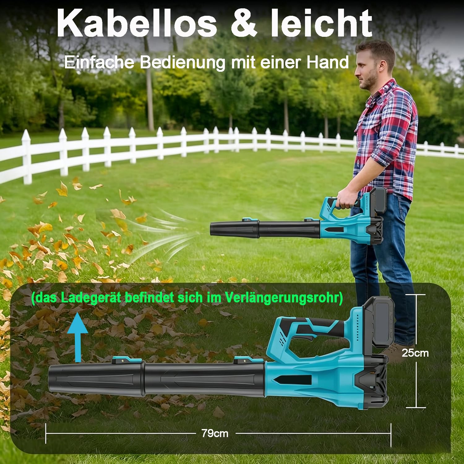 Akku-Laubbläser für Makita Akkus,Elektrischer Laubbläser mit 2×2.0Ah Akkus und Ladegerät,6-Gang,3 Düsen,260 km/h Luftgeschwindigkei,Leistungsstark,Akku Gebläse für Garten, Laub,Staub & Schnee