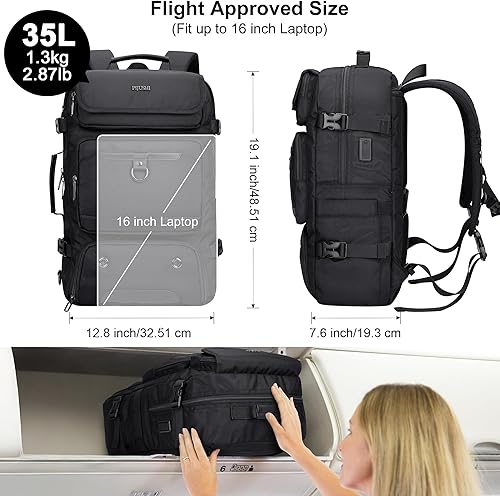Miniatura 5 de PIJUSHI Mochila de viaje de mano para mujeres y hombres, bolsa de lona convertible, mochila de equipaje grande, para laptop de 16 pulgadas, Negro -,