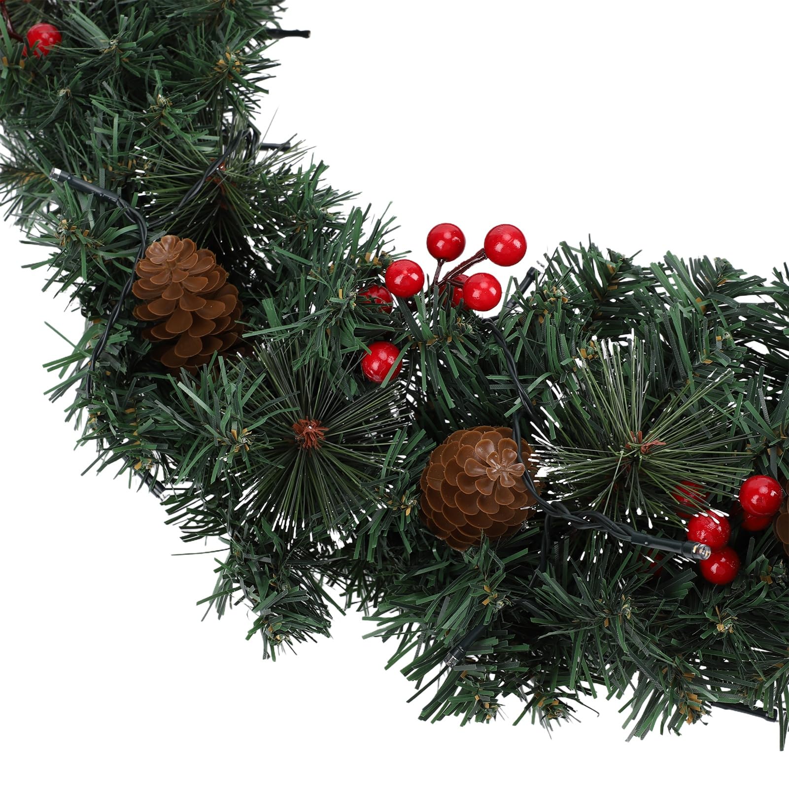 Fockety 24 Zoll Künstlicher Weihnachtskranz mit Lichtern, Rote Beeren und