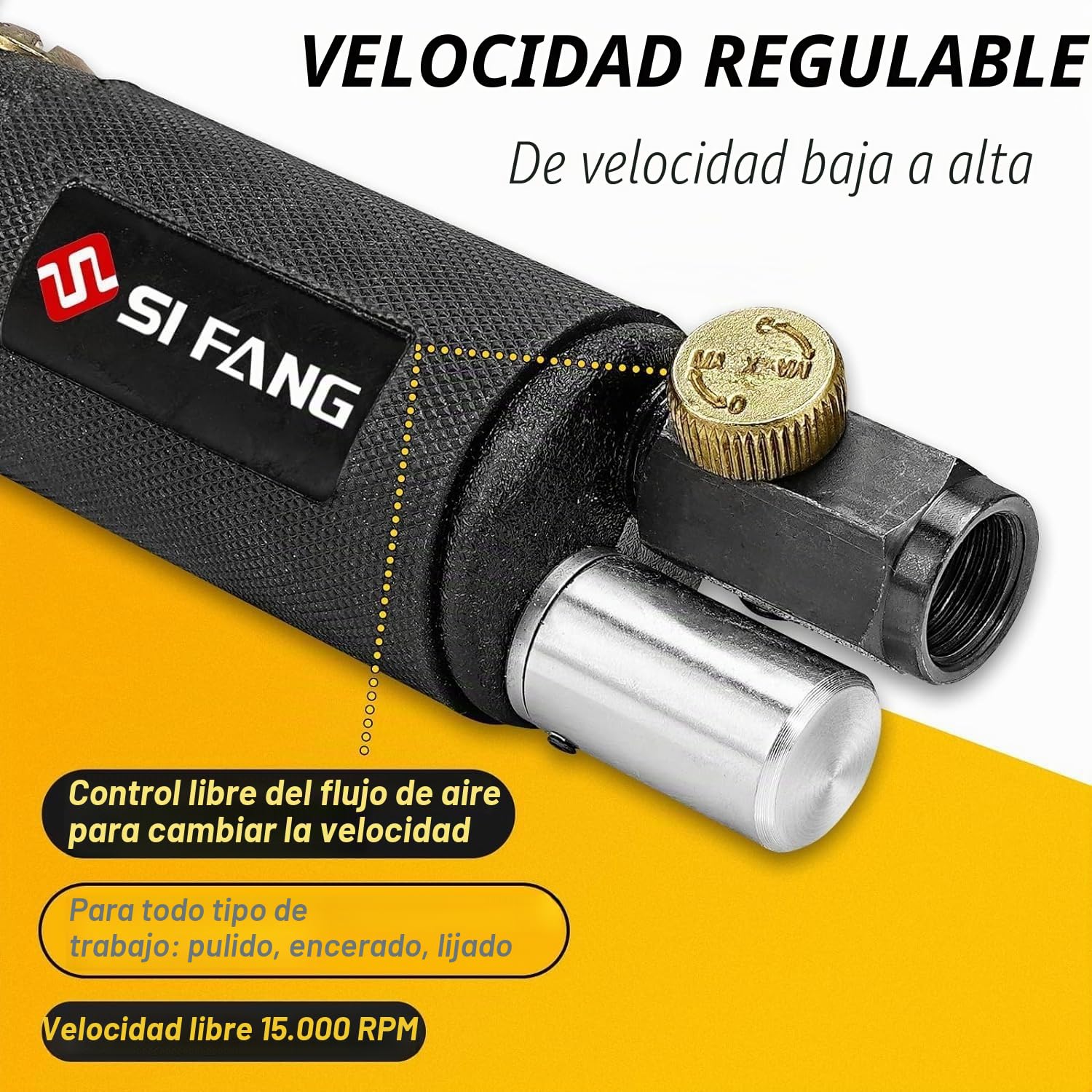 SI FANG Mini pulidora de aire comprimido, lijadora excéntrica de 25/50/75 mm, con 3 platos de lijado, 60 piezas de papel de lija, lijadora de aire comprimido para pulido de coches