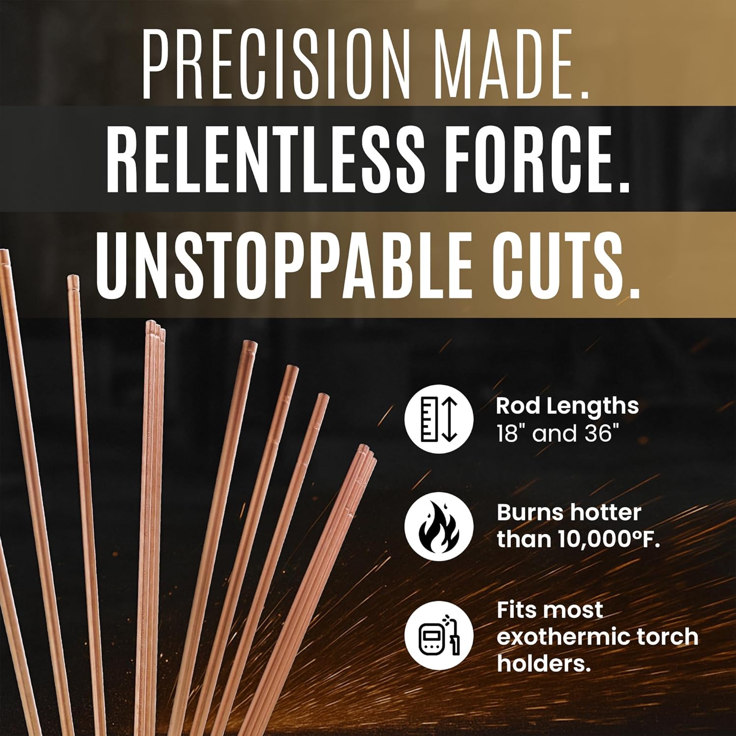 Broco Industrial Prime Cut Exothermic Cutting Rods - For Exothermic Cutting Torch Kit, Industrial-Grade for Metal Cutting, 3/8" x 36", 25 Rods