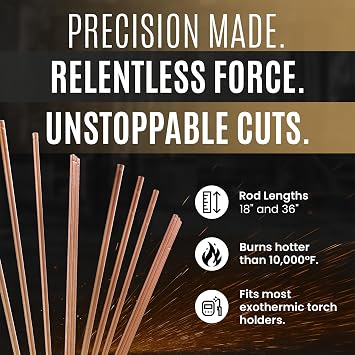 Broco Industrial Prime Cut Exothermic Cutting Rods - For Exothermic Cutting Torch Kit, Industrial-Grade for Metal Cutting, 1/4 x 18, 50 Rods