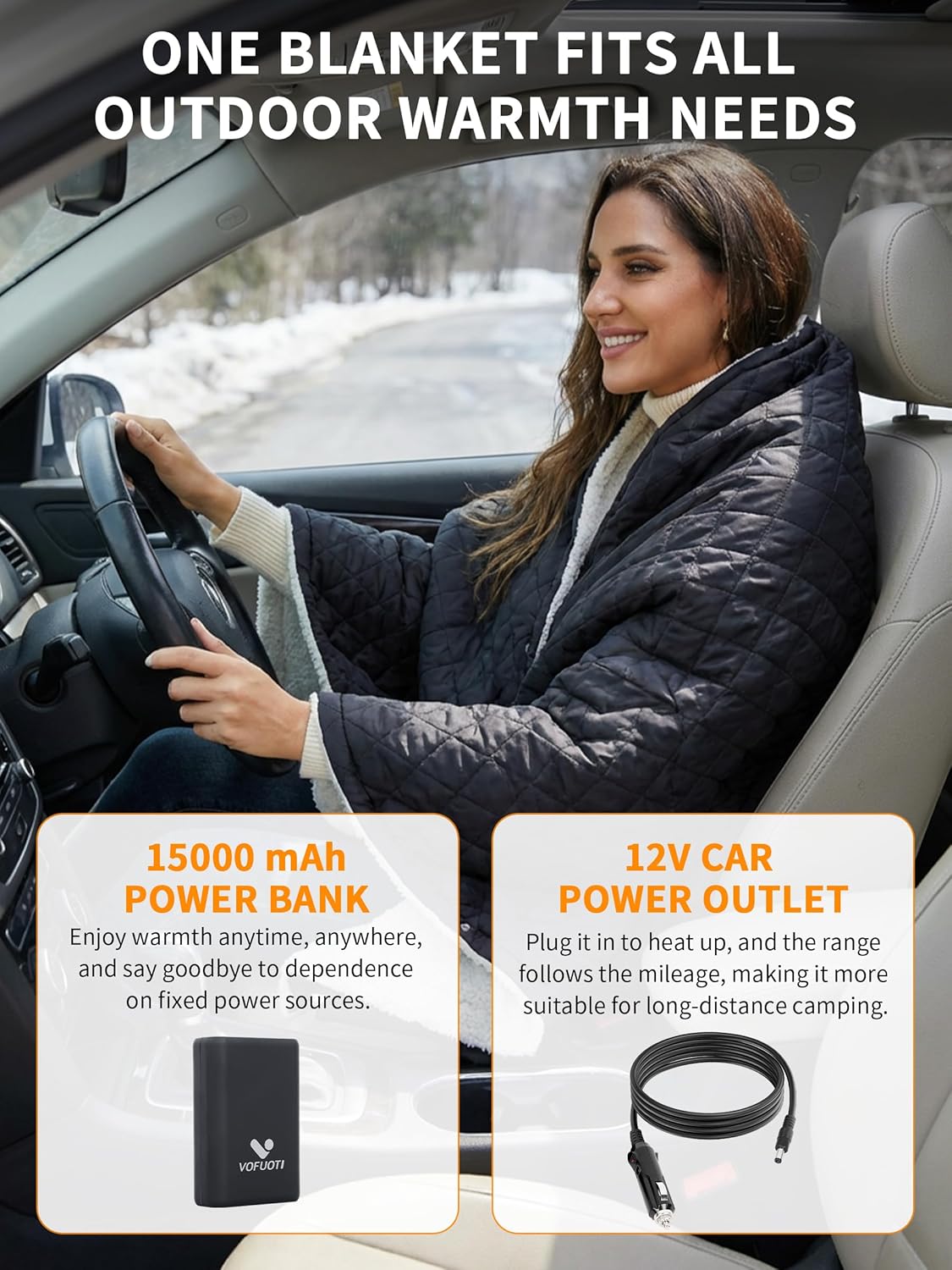 Heated Blanket Battery Operated,12V Cordless heating pad with 15000 battery,Heated Shawl Throw Blanket,Wearable Heated Blanket,Sherpa Lining,3 Heating Set for Outdoor Camping,Backpacking,Hiking,Travel - Image 5