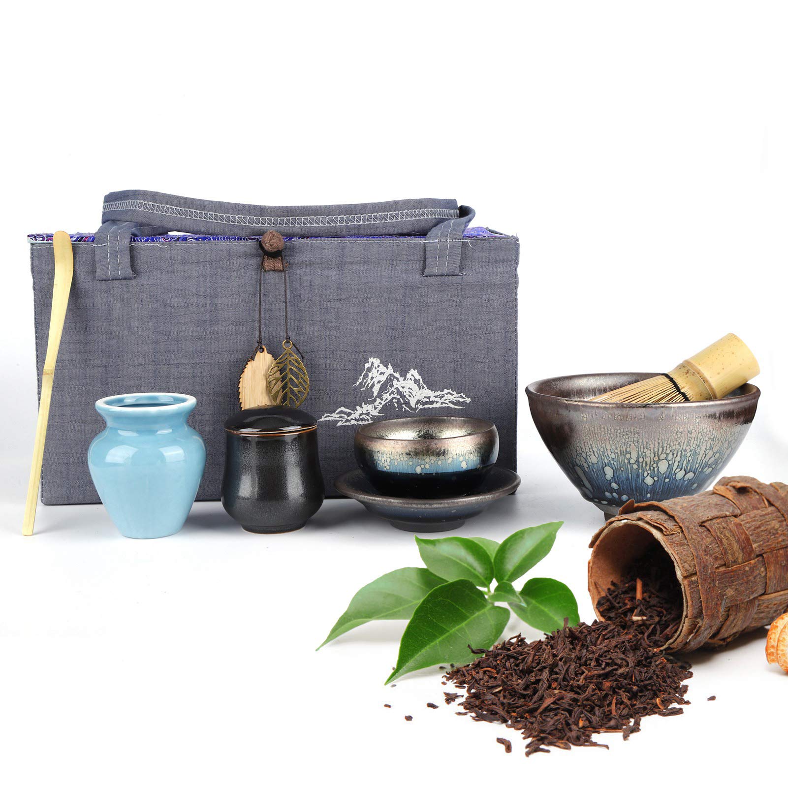 Cocoarm Ceramiczny Zestaw do Herbaty w Stylu Japońskim Zestaw Uchwytów do Trzepaczki Herbaty Akcesoria Ceremonii Parzenia Matcha z miseczką Łyżeczka Ubijania i Uchwyt Domowego Pokazu Prezenty