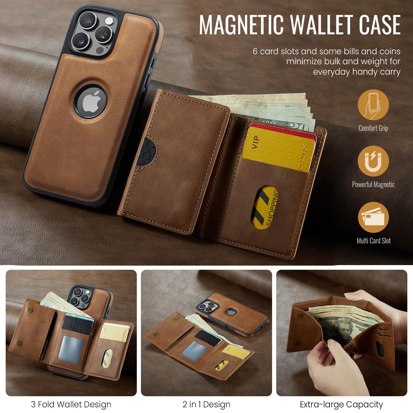 Asuwish Funda de teléfono para iPhone 16 Pro Max de 6.9 pulgadas, funda magnética desmontable con carga inalámbrica y bloqueo RFID, tarjetero para teléfono 16 16Pro i16 ProMax 16ProMax para mujeres y