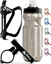 Bike Water Bottle Holder Combo - 20 Oz Squeeze Bottle & Bicycle Mount Cage Rack, No Screws Needed, Durable Alloy - Fits All Handlebar Bikes & MTB Mountain Road - for Adults, Kids (Black)