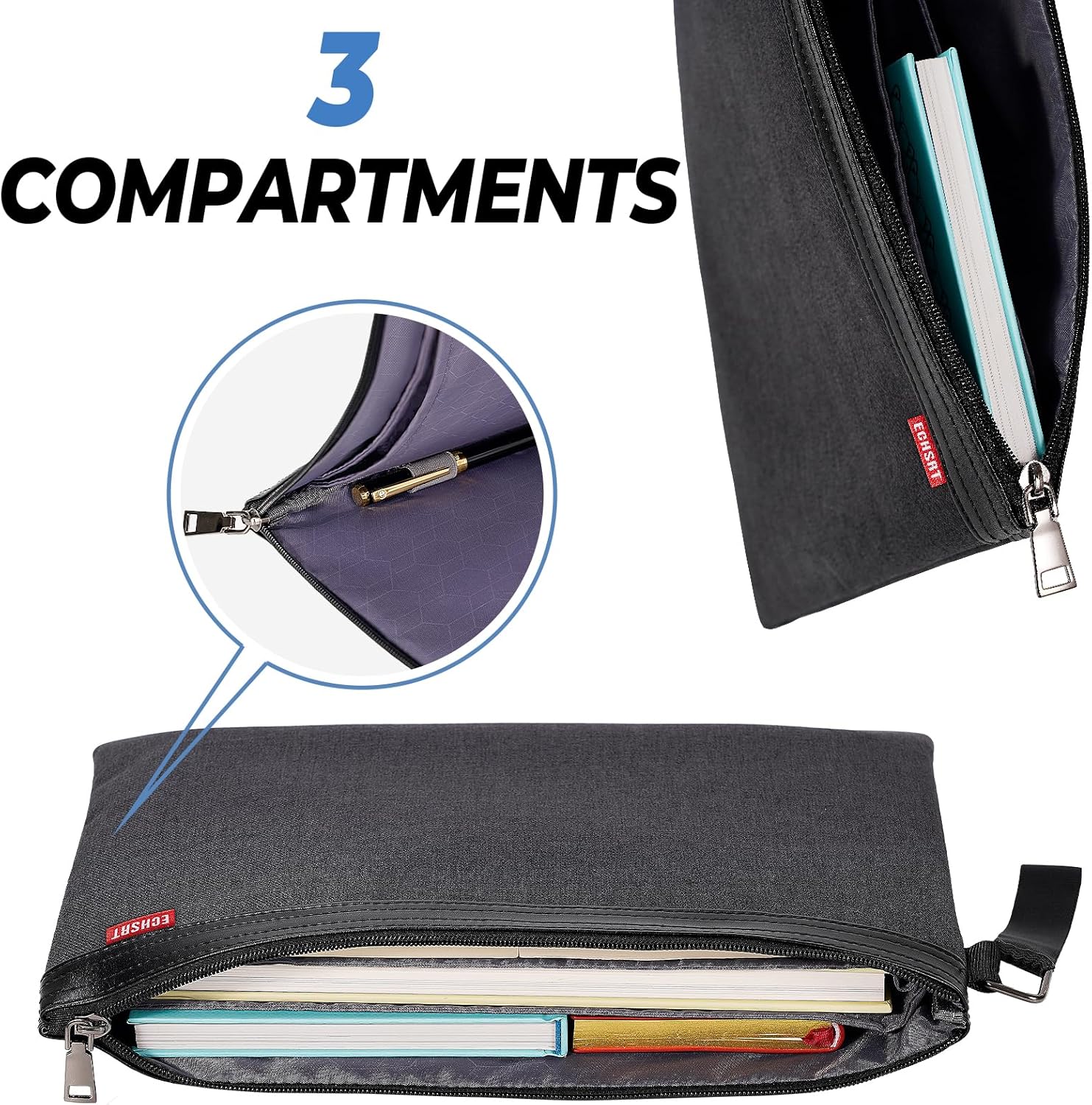 ECHSRT File Folder Document Organizer for Travel, Document Bag Zipper Pouch for Men & Women Black - Image 3