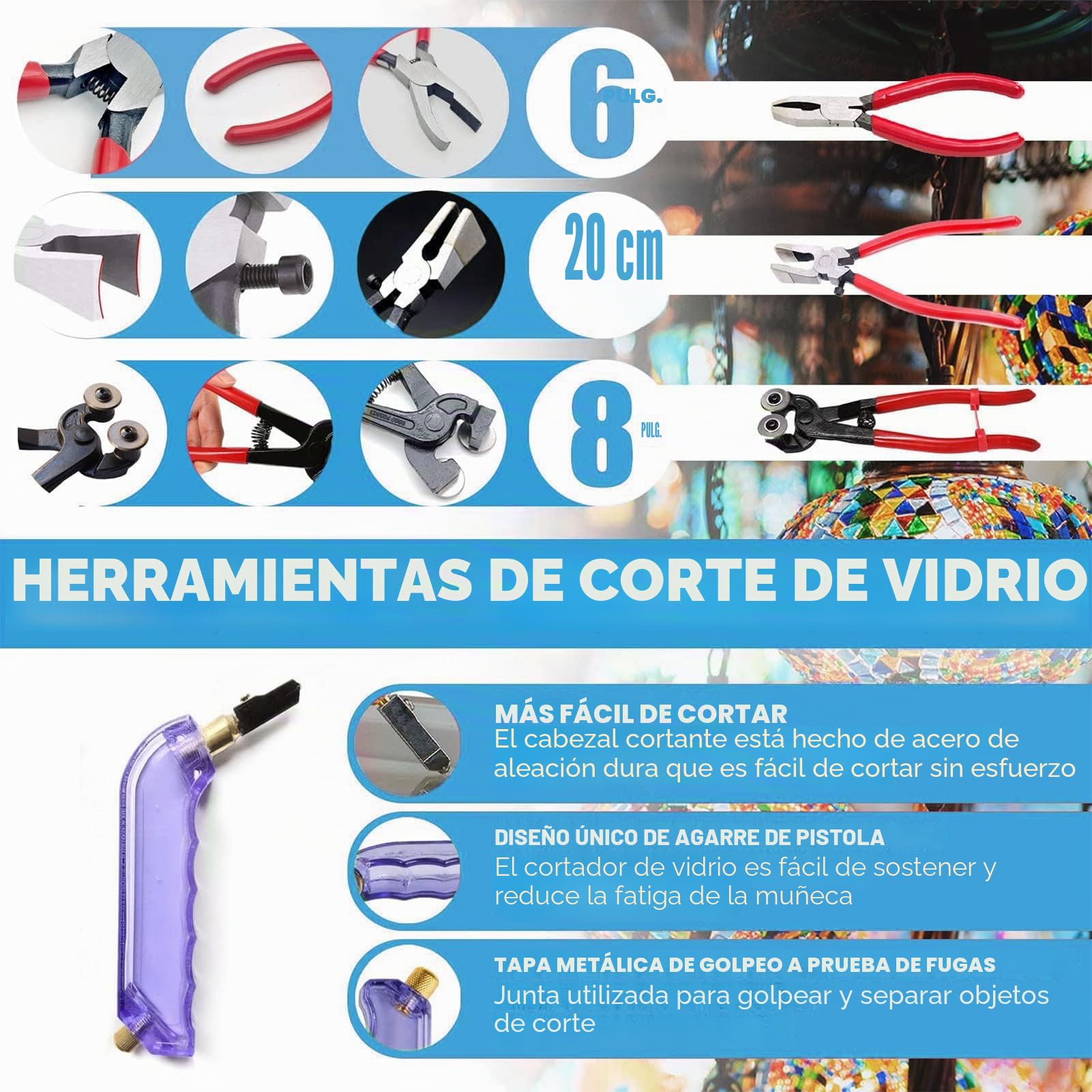 Kit para vidrieras, set profesional para principiantes con amoladora de vidrio para crear vidrieras y mosaicos DIY, para principiantes, aficionados y novatos