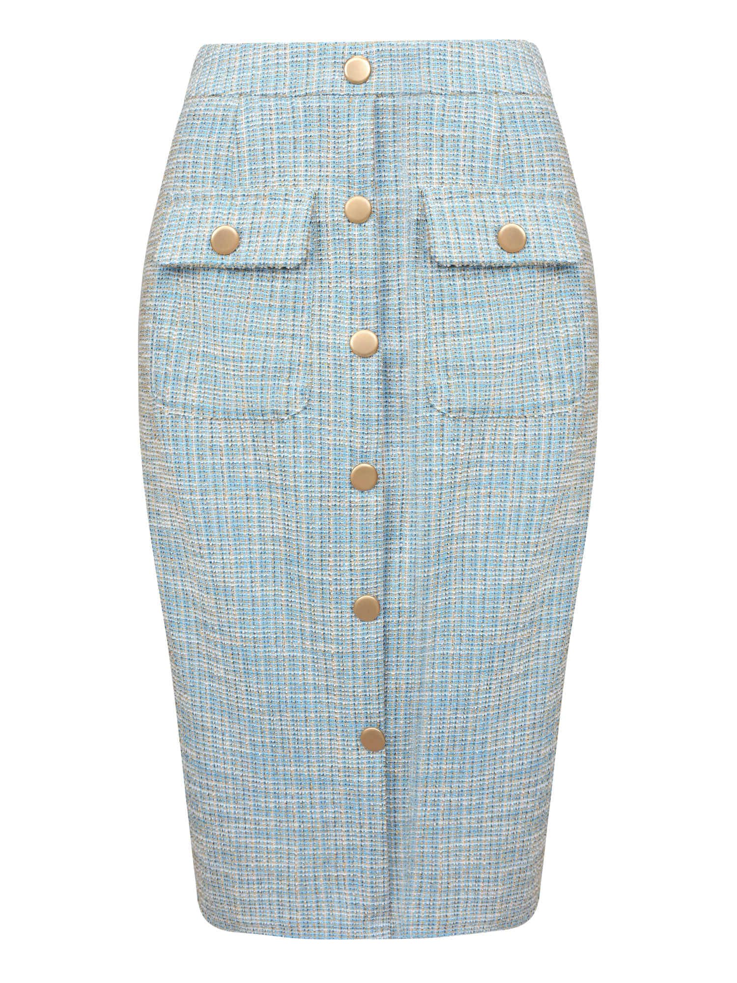 Womens Tweed Skirt High Waist Elegant Work Office Midi Pencil Skirts with Pocket