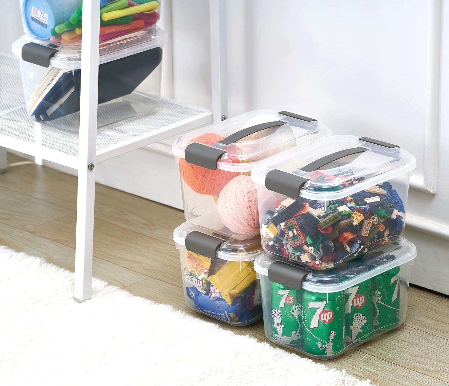 ZHENFAN 5.5 Qt Clear Storage Latch Box/Bin with Lids, 4-Pack Plastic Organize Bins with Handle