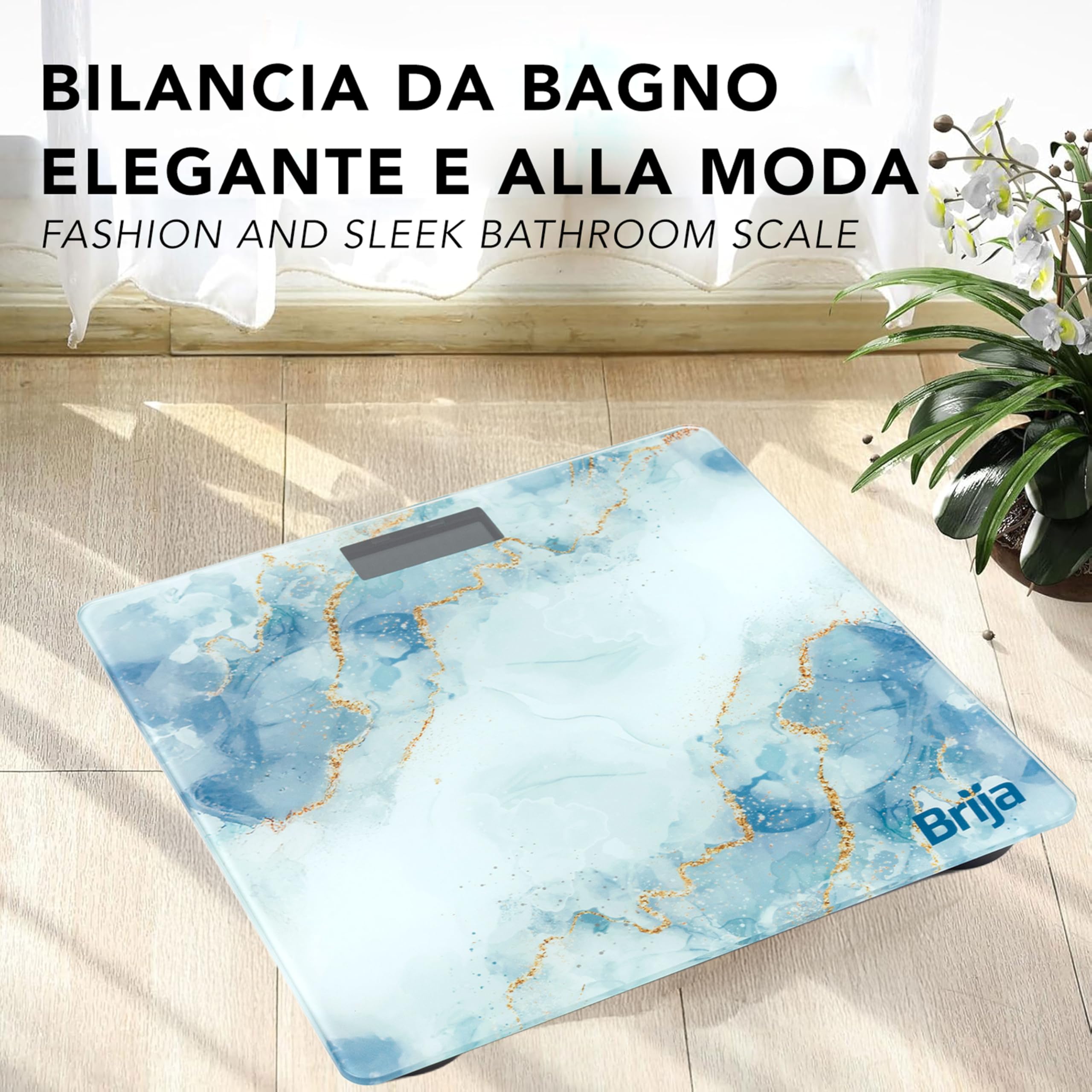 IPEA Bilancia Pesapersone Digitale Ultra Sottile - Tecnologia STEP ON - Massima Precisione Peso - Deisgn Effetto Marmo - Bilancia in Vetro Temperato con Display misurazione fino 0,1 KG - Max 180Kg
