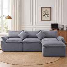 108" Modular Sectional Sofa, 3-Seater Cloud Couch with Moveable Ottoman, L-Shaped Boneless Sofa, Deep Seat Comfy Couches for Living Room Bedroom, Apartment, No Assembly Required, Gray