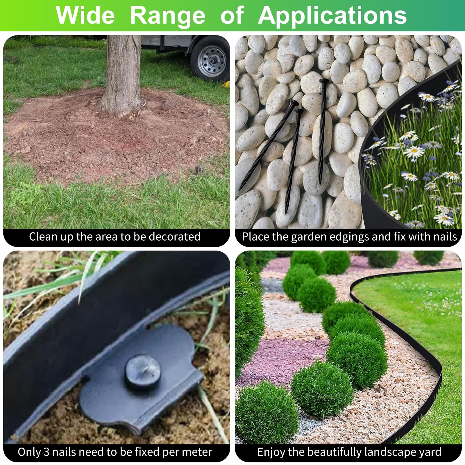 Bordure de Jardin Flexible 10m, Bordure Jardin Exterieur Hauteur 10cm, Bordure Jardin Plastique, Bordurette de Jardin, Garden Edging, Bordure de Tonte, avec Gants et 50 Ongles - Noir