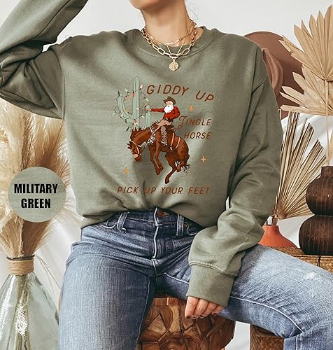 Miniatura 4 de Cowboy Christmas Sweater, Giddy Up Jingle Horse Pick Up Your Feet, Howdy Country Hoodie, Cowgirl Shirt, Holiday Sweatshirt Multi Color