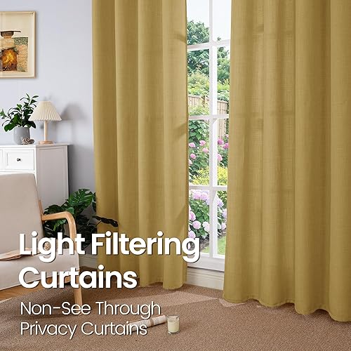 Miniatura 3 de BGment Cortinas de lino sintético para sala de estar de 84 pulgadas de largo, juego de 2 paneles, cortinas largas gruesas con textura de arpillera,