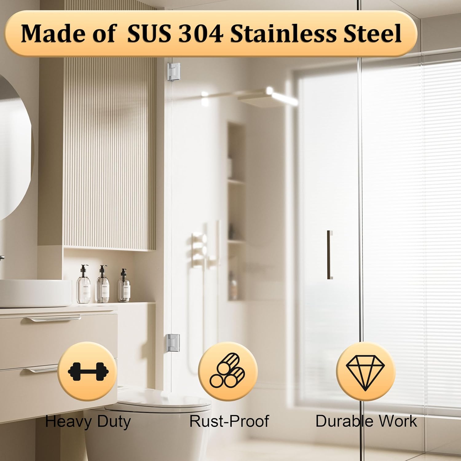 Alise Glass Shower Door Hinge,Hinges for Glass Doors,Heavy Duty Solid SUS304 Stainless Steel 90° Cabinet Hinges,Frameless Shower Doors Hardware Replacement Part,Brushed Nickel (1P)