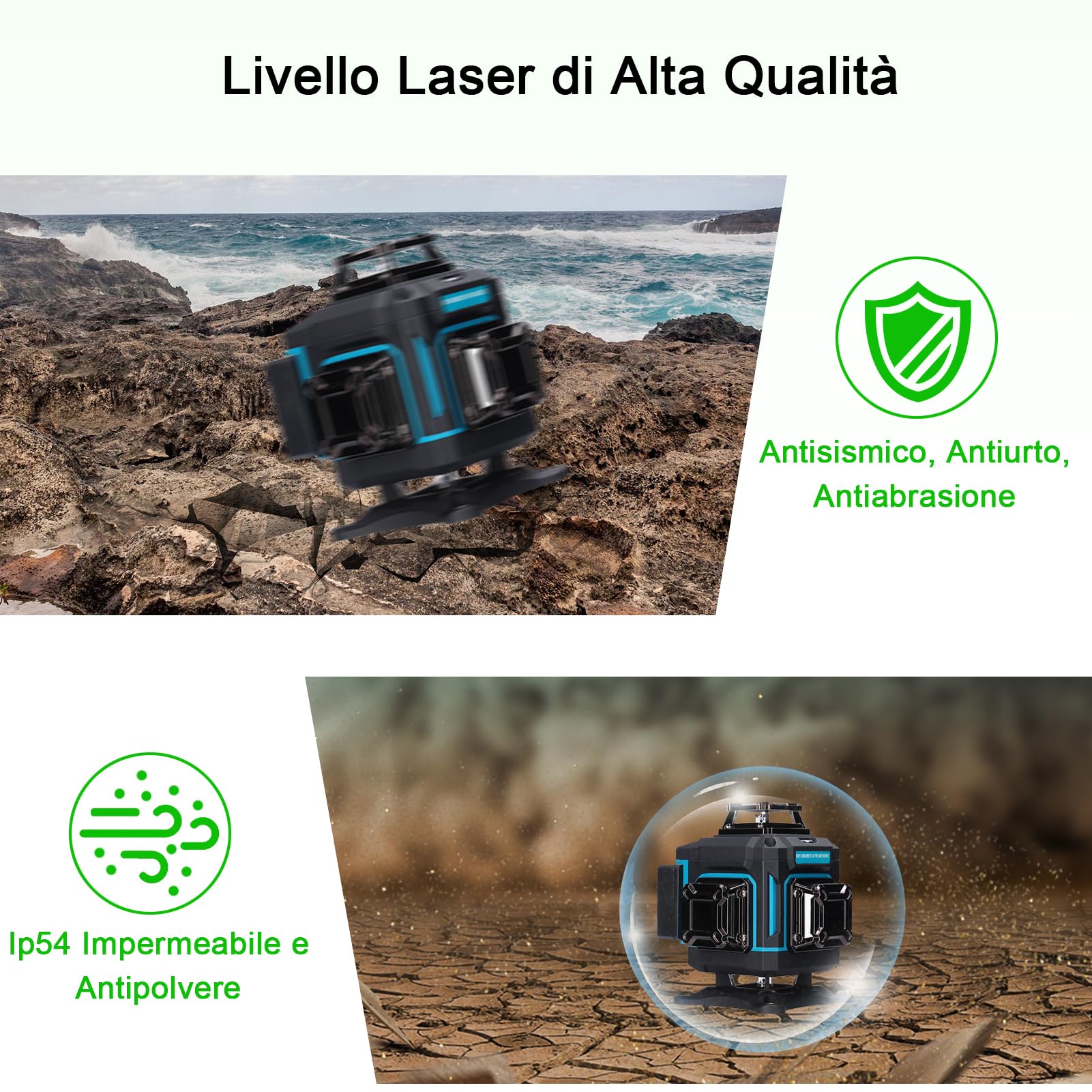 Livella Laser Autolivellante 16 Linee, 4 x 360° Livello Laser, 2 x Batterie,Autolivellante, Supporto rotante, Telecomando