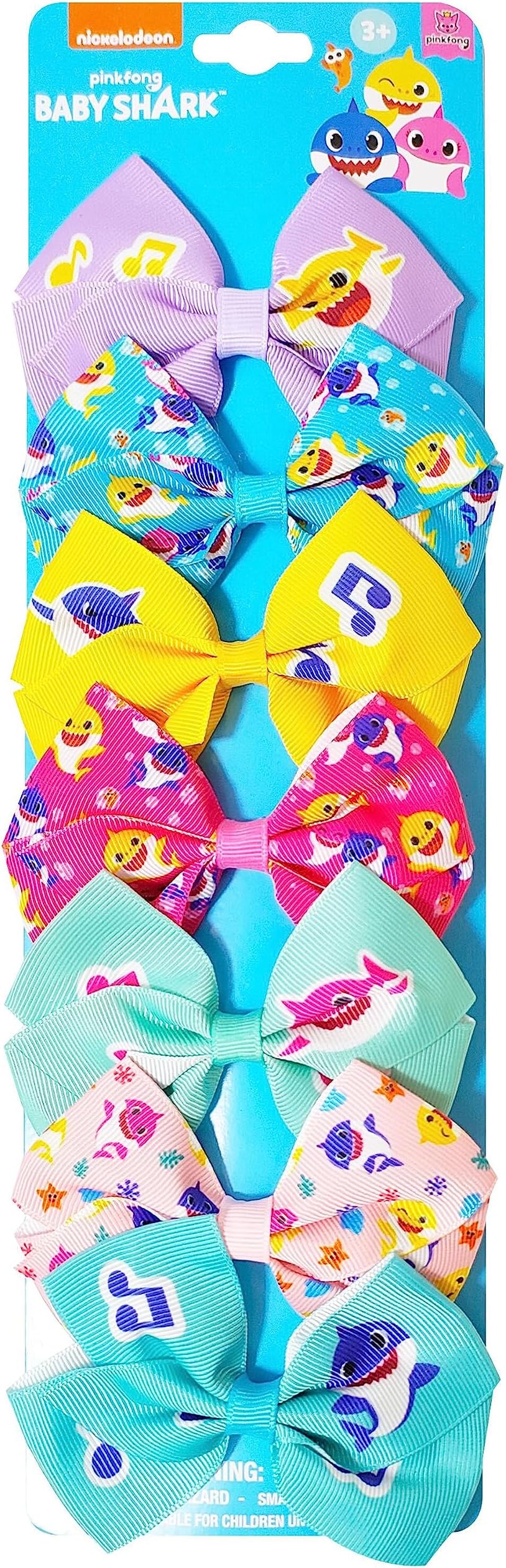 Baby Shark Kids Hair Bows - Hair Accessories Gift Set - 7 Pcs 4 Inch Bundle for Girls - Different Character on each Clip - Alligator Clip - Ages 3 +
