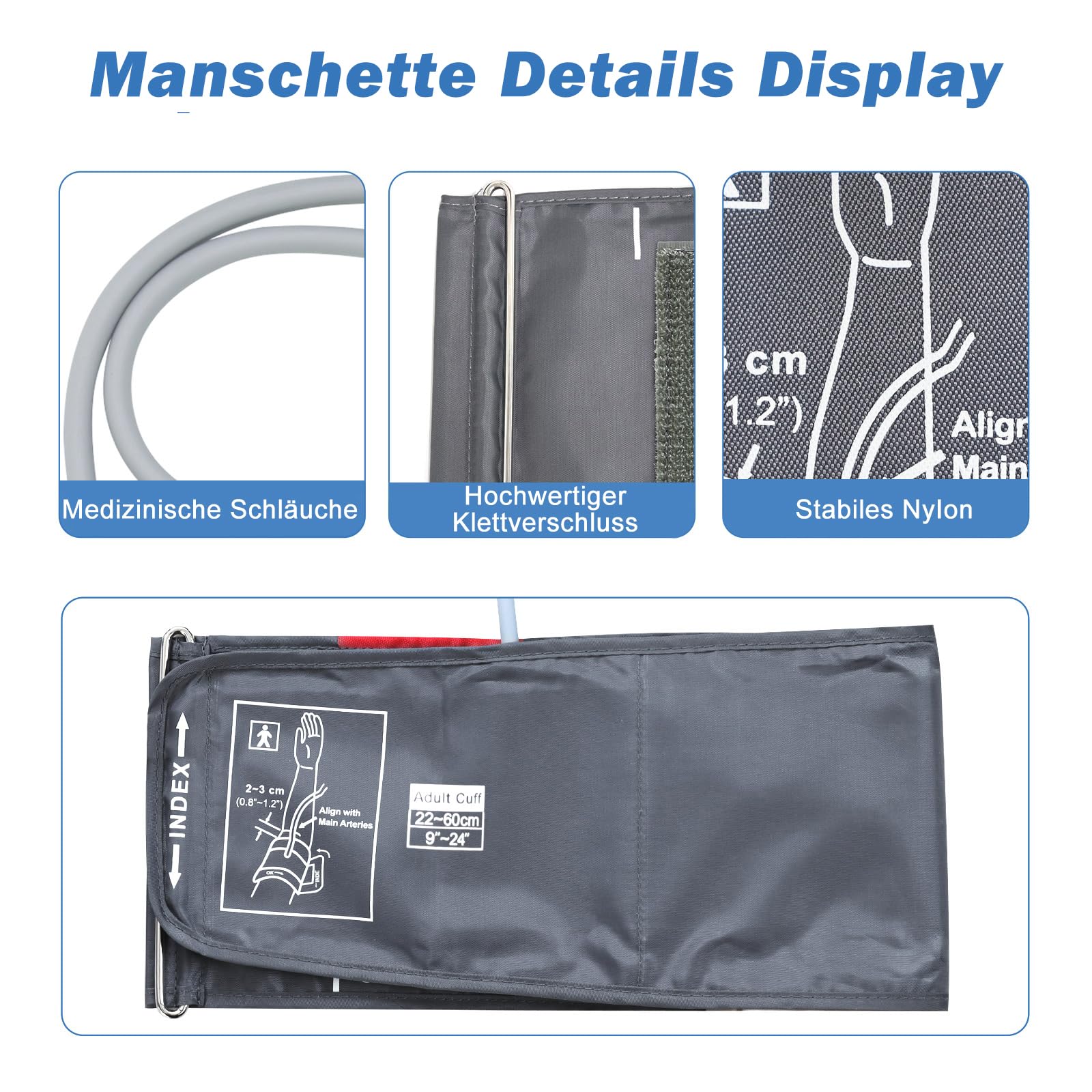 Blutdruckmanschette Ersatz - Comfortable Extra Große Manschette für Erwachsene mit Größe Oberarm, 22-60cm Armumfang, Kompatibel mit den Meisten Blutdruckmessgeräten - 6 Anschlüsse
