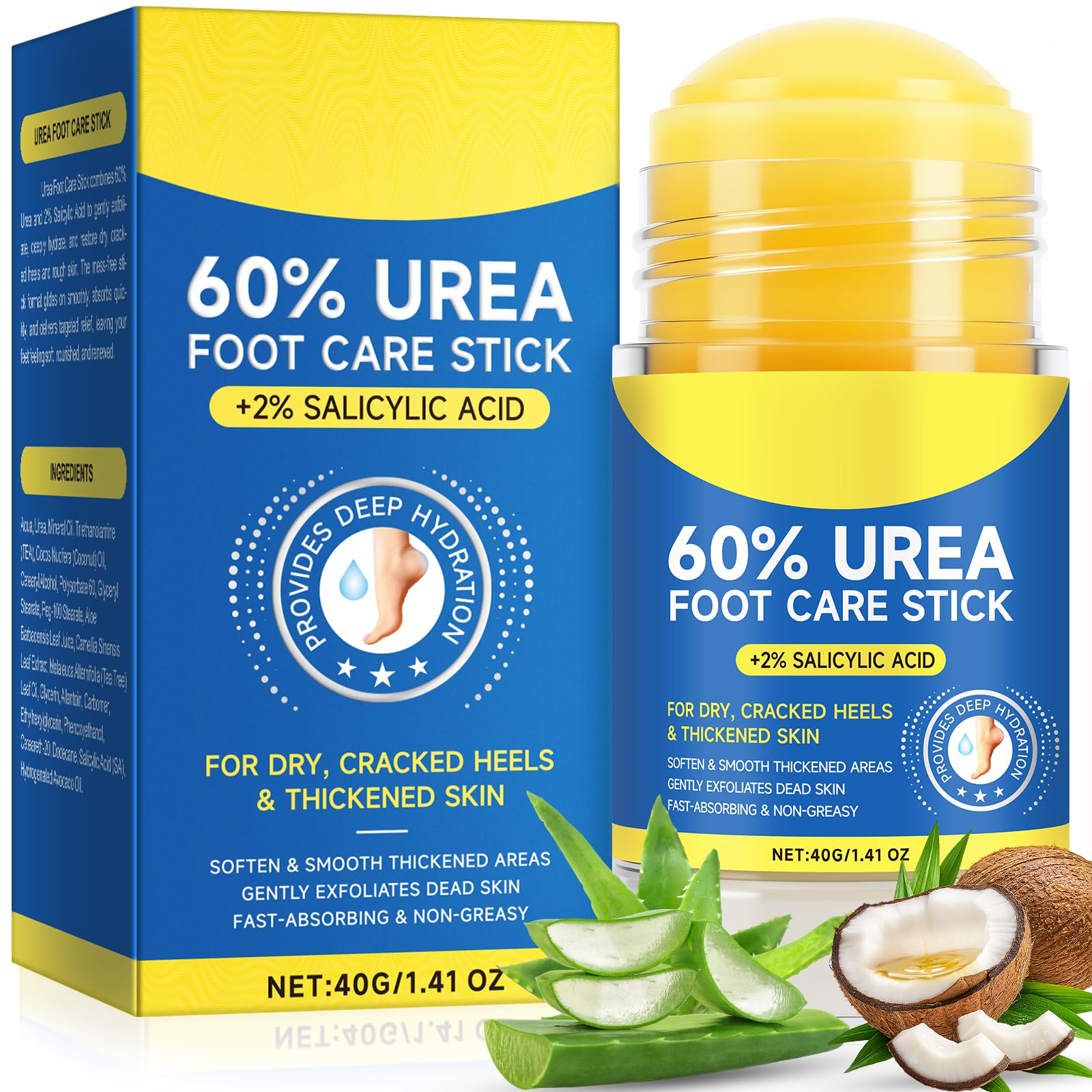 60 Urea Foot Cream Stick with 2 Salicylic Acid Urea Foot Care Stick Cream - Moisturizer for Dry