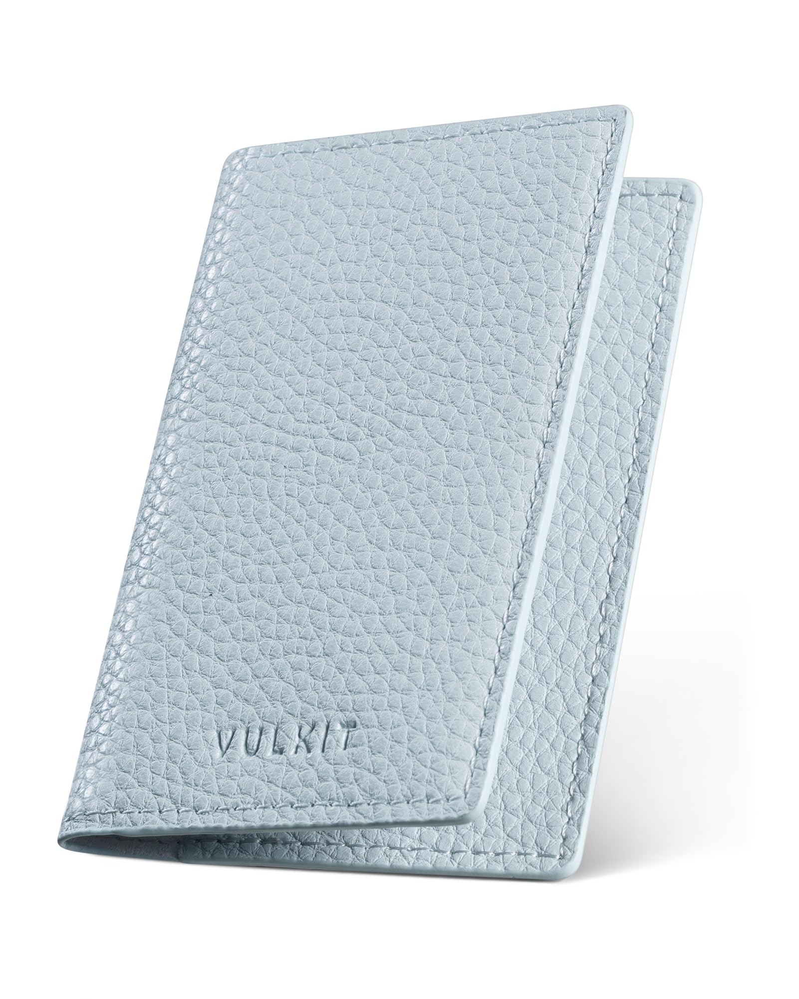 VULKIT Leather Business Card Holder 2 Sided Slim Business Name Card Organizer for Men or Women (Litchi Blue)