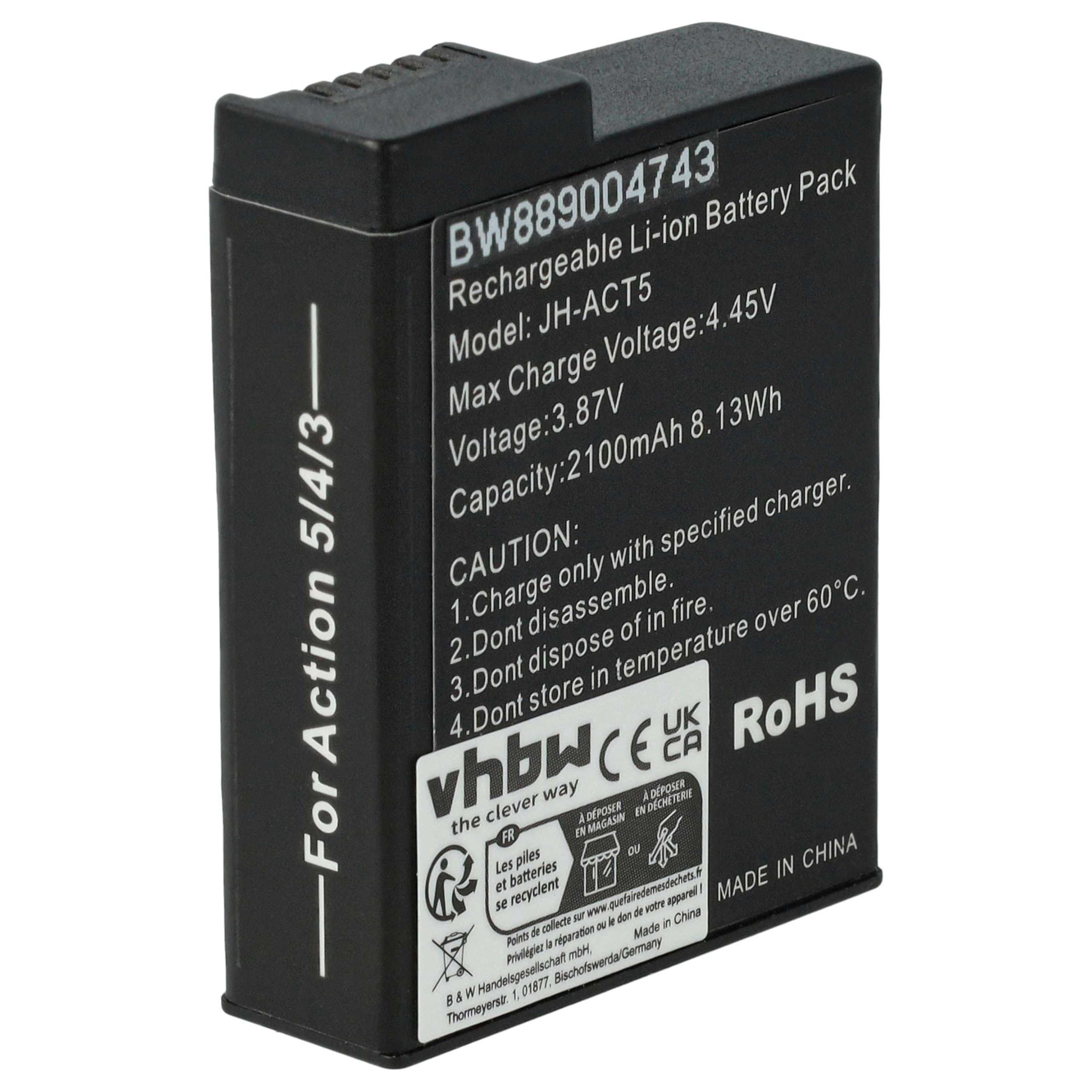vhbw 3 x akumulator kompatybilny z DJI Osmo Action 5 przenośna minikamera (2100 mAh, 3,8 V, litowo-jonowa)