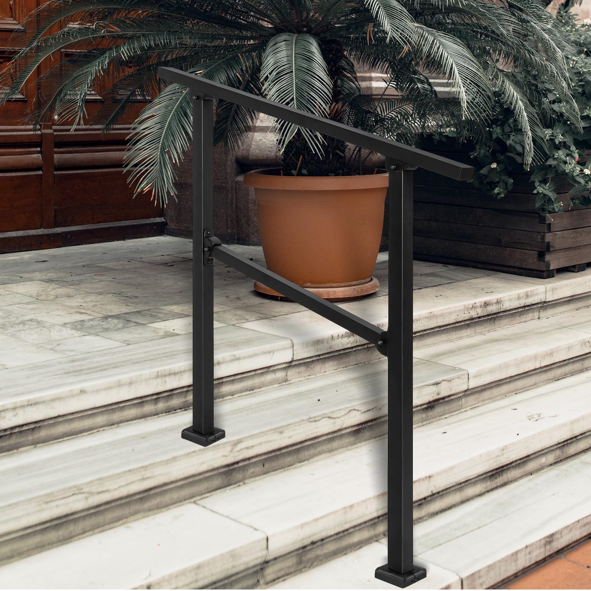 OUUTMEE 100cm Barandilla para Pasos escalones exteriores de hierro forjado para escaleras, ajustable para 2-3 escalones, barandilla de terraza, kit de barandilla interior para escalones de