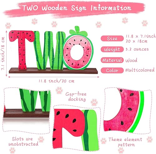 Miniatura 2 de Letrero de madera de sandía de dos letras para mesa de bebé de dos años, decoraciones de fiesta de segundo cumpleaños, suministros de fiesta